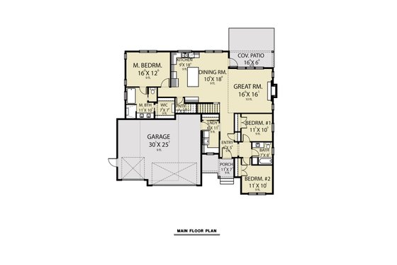 Floor Plan - Main Floor for Farmhouse House Plan #1070-149 - 3 bed, 2 bath