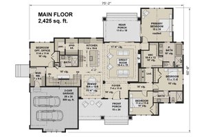 Floor Plan - Main Floor for Farmhouse House Plan #51-1221 - 4 bed, 3 bath