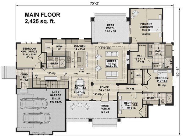 House Blueprint - Farmhouse Floor Plan - Main Floor Plan #51-1221