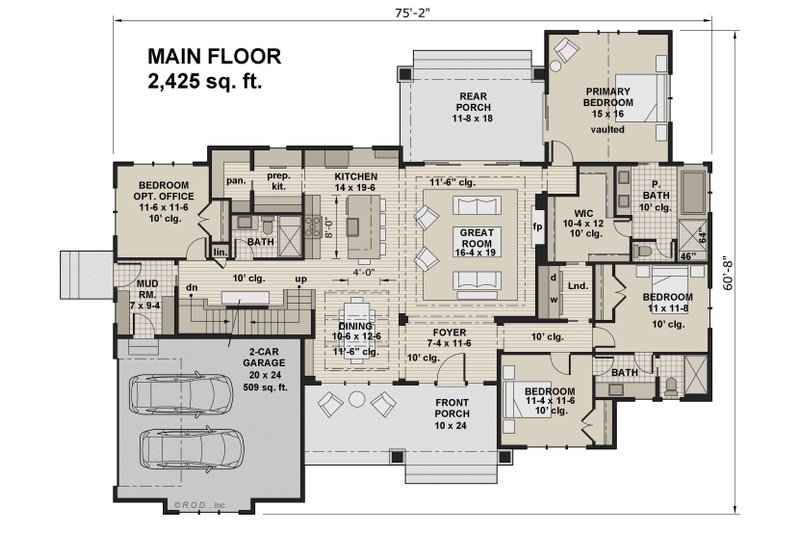 Dream House Plan - Floor Plan - Main Floor for Farmhouse House Plan #51-1221 - 4 bed, 3 bath