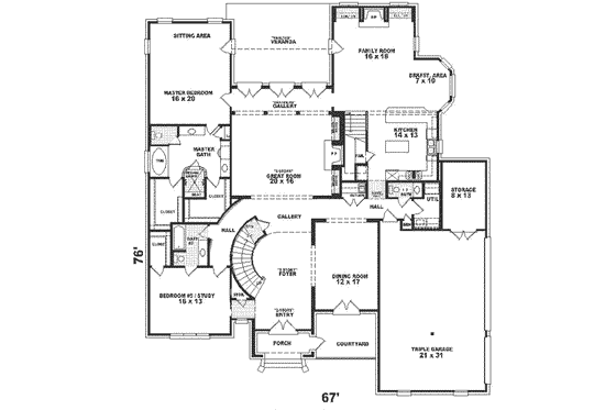 Floor Plan - Main Floor for European House Plan #81-404 - 4 bed, 4.5 bath