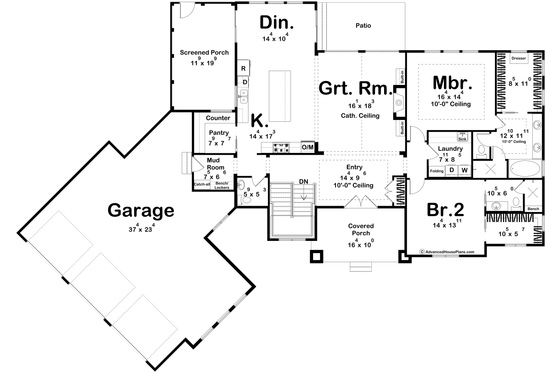Floor Plan - Main Floor for Craftsman House Plan #455-212 - 2 bed, 2.5 bath