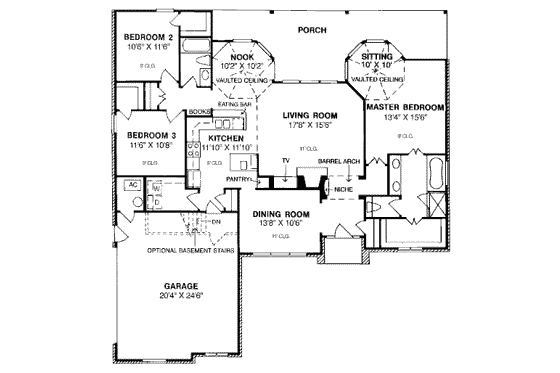 Floor Plan - Main Floor for Traditional House Plan #20-190 - 3 bed, 2 bath