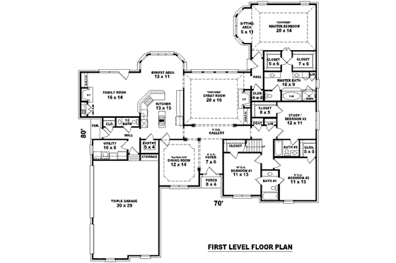 Floor Plan - Main Floor for European House Plan #81-1342 - 3 bed, 3.5 bath