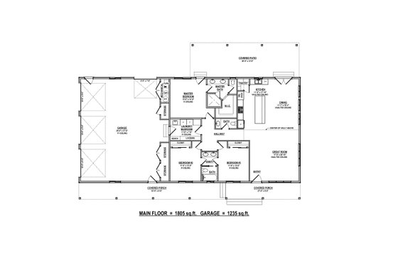 Floor Plan - Main Floor for Barndominium House Plan #1084-6 - 3 bed, 2.5 bath
