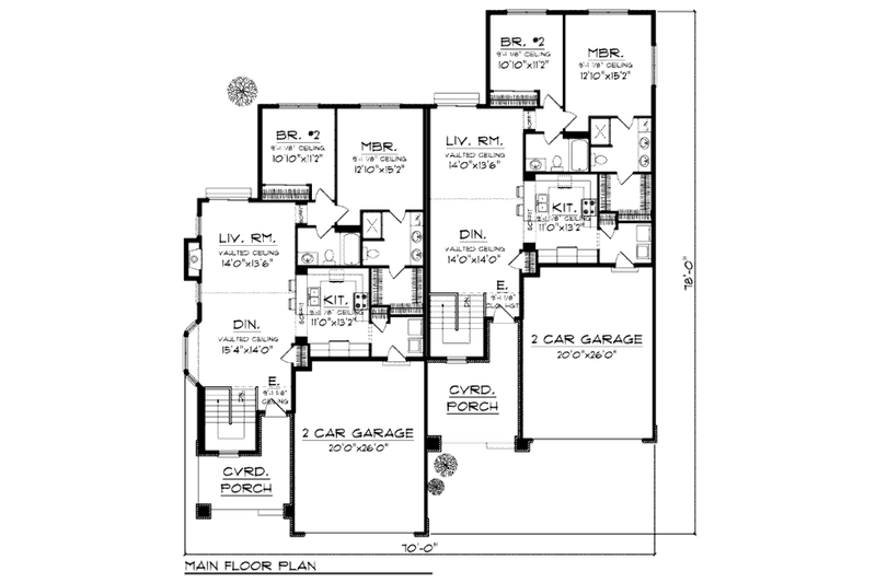 Home Plan - Floor Plan - Main Floor for Traditional House Plan #70-941 - 2 bed, 2 bath