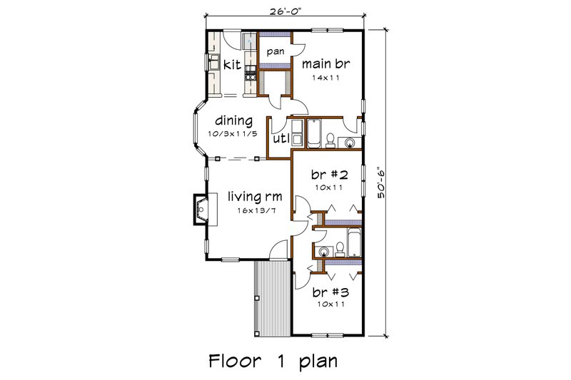 Home Plan - Floor Plan - Main Floor for Bungalow House Plan #79-135 - 3 bed, 2 bath
