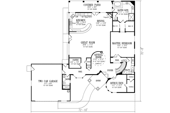 Floor Plan - Main Floor for Adobe / Southwestern House Plan #1-833 - 3 bed, 3 bath