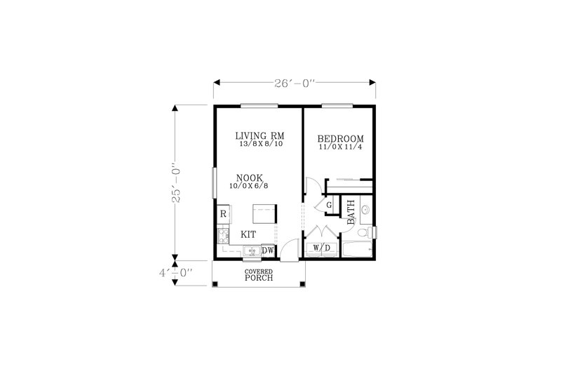 Architectural House Design - Floor Plan - Main Floor for Craftsman House Plan #53-694 - 1 bed, 1 bath