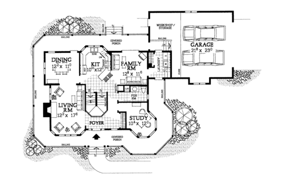 Floor Plan - Main Floor for Country House Plan #72-136 - 4 bed, 2.5 bath
