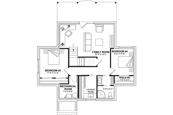 Floor Plan - Lower Floor for Country House Plan #23-757 - 2 bed, 2 bath