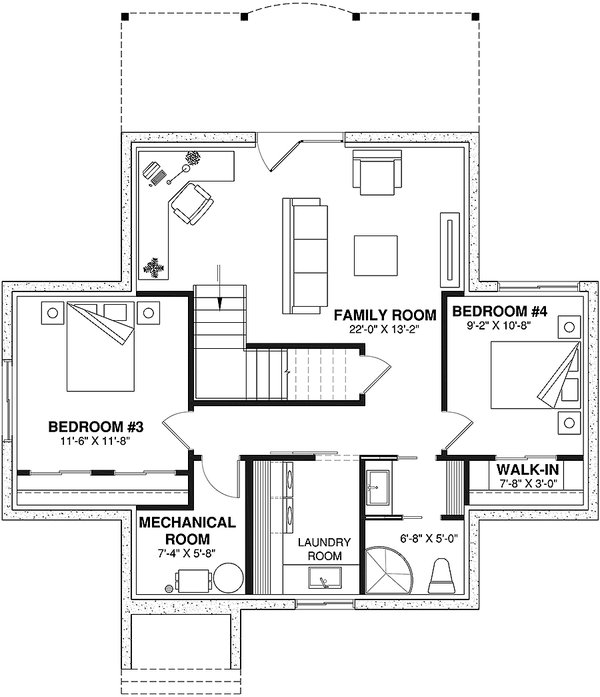 House Design - Country Floor Plan - Lower Floor Plan #23-757