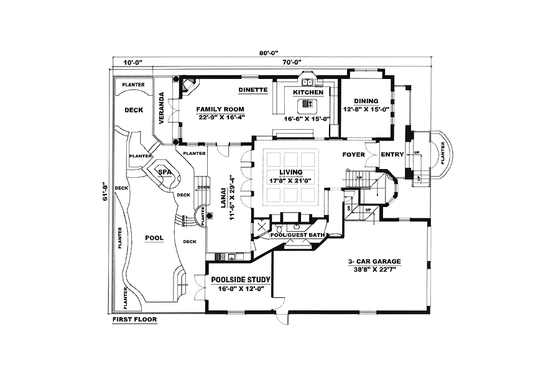 Floor Plan - Main Floor for Mediterranean House Plan #27-211 - 4 bed, 4 bath