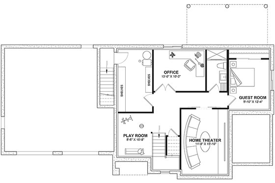 Floor Plan - Lower Floor for Farmhouse House Plan #23-2782 - 5 bed, 2.5 bath