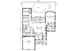 Floor Plan - Main Floor for Adobe / Southwestern House Plan #76-102 - 3 bed, 2.5 bath