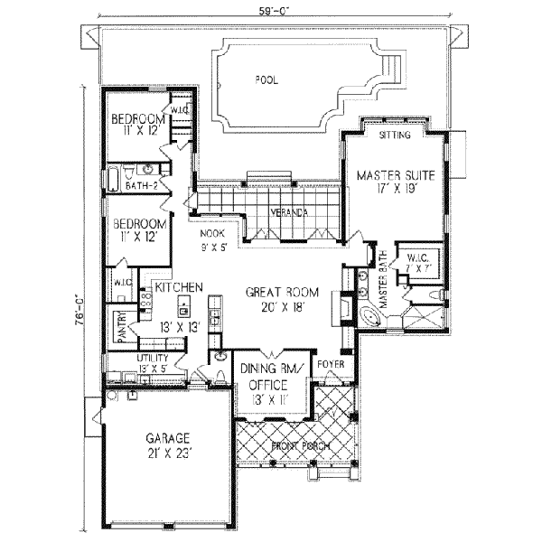 Adobe / Southwestern Floor Plan - Main Floor Plan #76-102