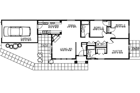 Floor Plan - Main Floor for Ranch House Plan #100-450 - 3 bed, 2 bath