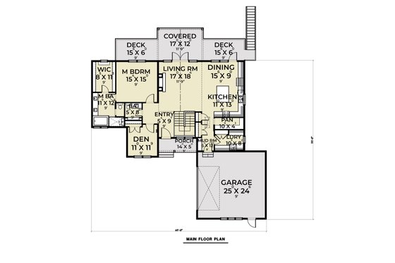 Floor Plan - Main Floor for Craftsman House Plan #1070-128 - 3 bed, 2.5 bath