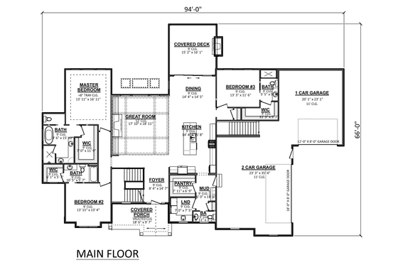 Floor Plan - Main Floor for Craftsman House Plan #1089-19 - 3 bed, 3.5 bath