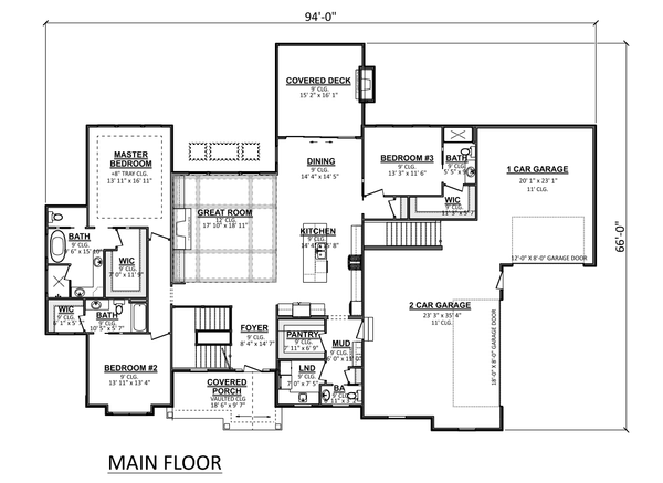 Floor Plan - Main Floor for Craftsman House Plan #1089-19 - 3 bed, 3.5 bath