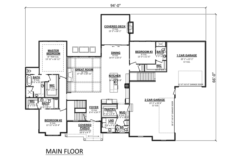 House Design - Floor Plan - Main Floor for Craftsman House Plan #1089-19 - 3 bed, 3.5 bath