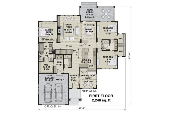 Floor Plan - Main Floor for Farmhouse House Plan #51-1569 - 3 bed, 3 bath