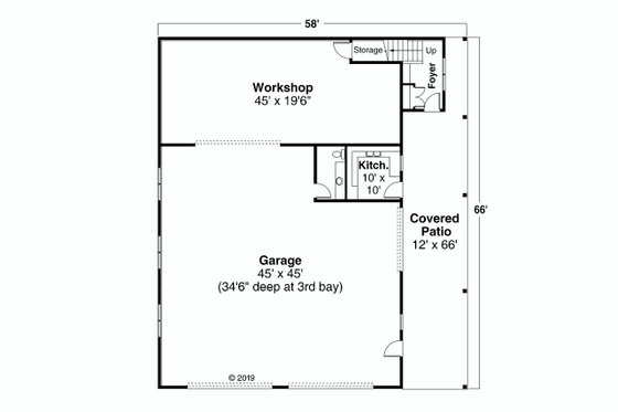 Floor Plan - Main Floor for Craftsman House Plan #124-1250 - 1 bed, 1.5 bath