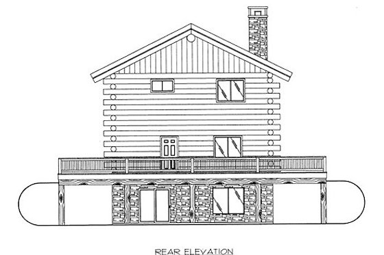 Exterior - Rear Elevation for Log House Plan #117-586 - 2 bed, 2 bath
