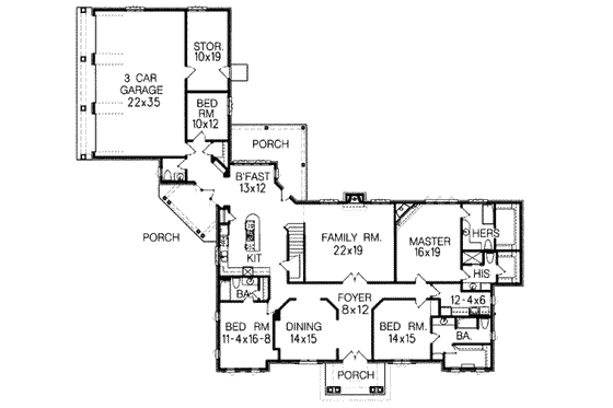 Floor Plan - Main Floor for Classical House Plan #15-225 - 4 bed, 4.5 bath