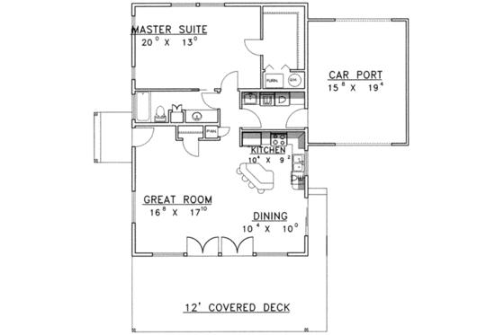 Floor Plan - Main Floor for Modern House Plan #117-452 - 1 bed, 1 bath