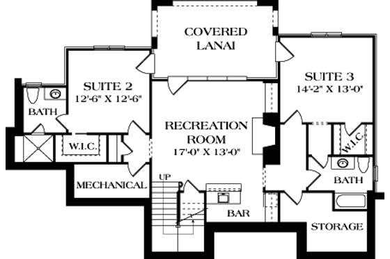 Floor Plan - Lower Floor for European House Plan #453-57 - 3 bed, 3.5 bath