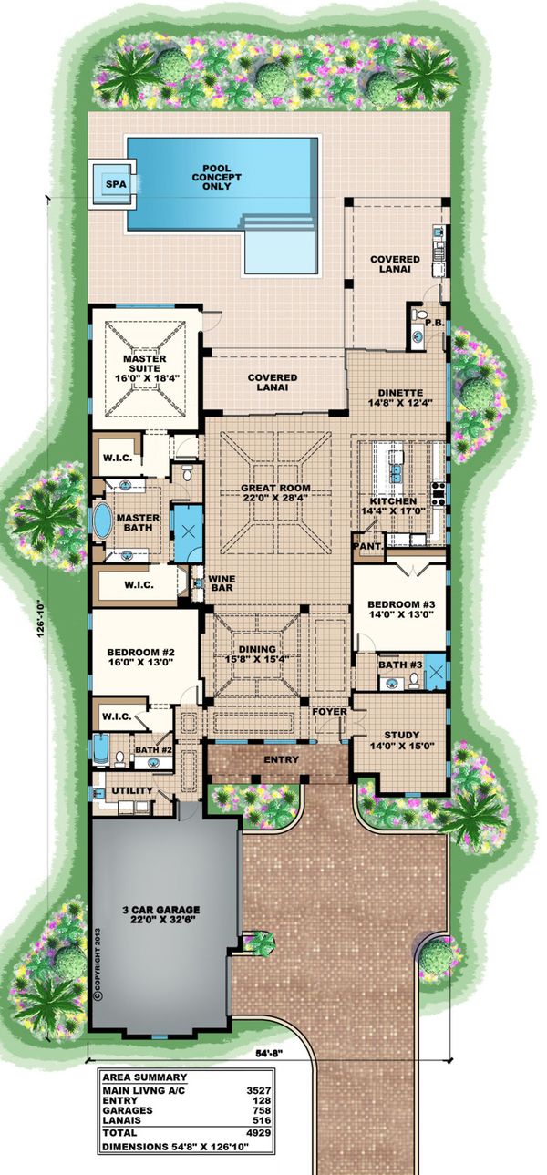 Beach Style House Plan - 3 Beds 3.5 Baths 3527 Sq/Ft Plan #27-492