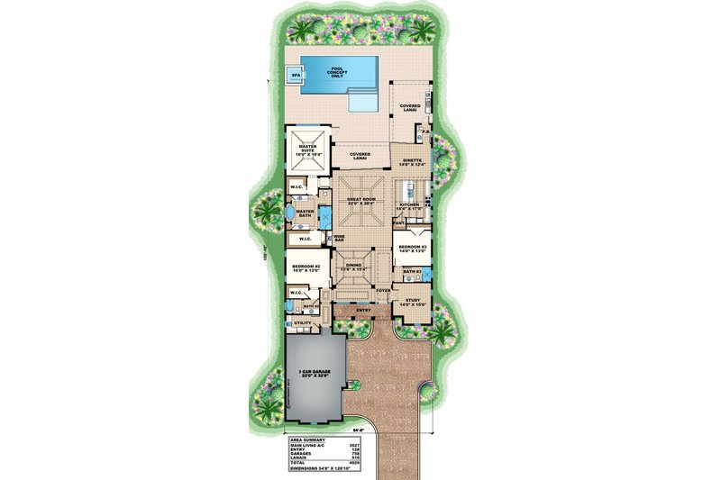 Architectural House Design - Floor Plan - Main Floor for Beach House Plan #27-492 - 3 bed, 3.5 bath