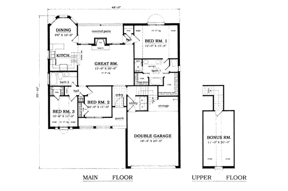 Floor Plan - Main Floor for Country House Plan #42-159 - 3 bed, 2 bath