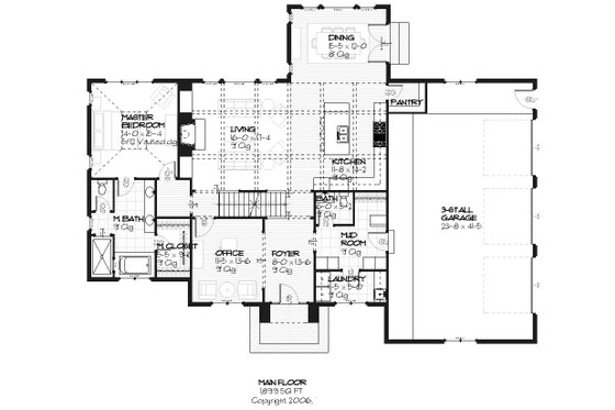 European style house plan, main level floor plan