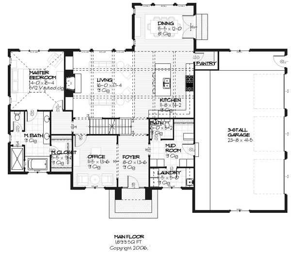 European style house plan, main level floor plan