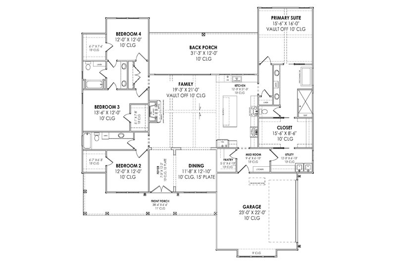 House Blueprint - Floor Plan - Main Floor for Farmhouse House Plan #1096-67 - 4 bed, 3 bath