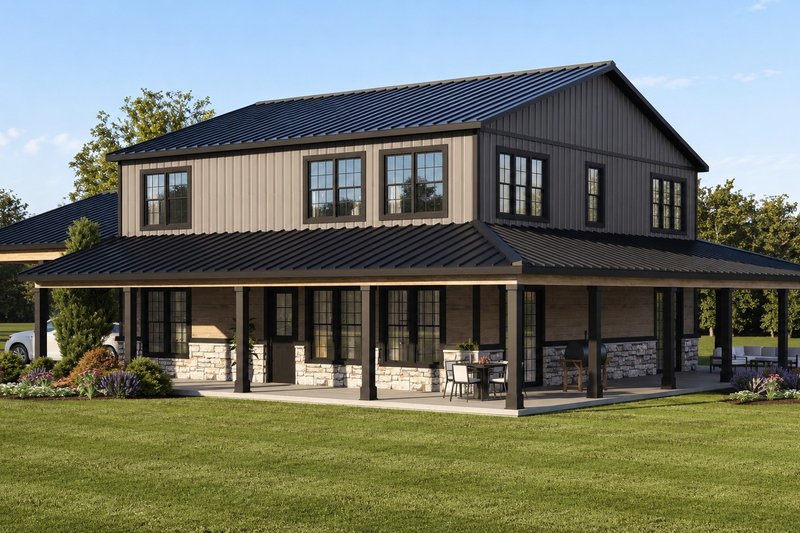 House Blueprint - Exterior - Front Elevation 3 for Barndominium House Plan #1064-493 - 3 bed, 2.5 bath