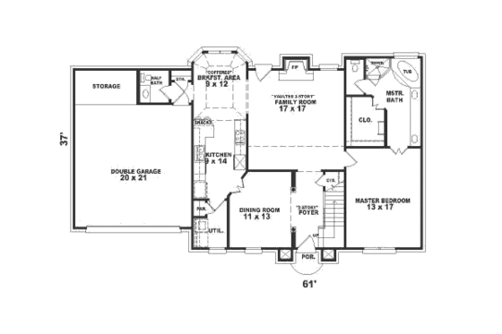 Floor Plan - Main Floor for Traditional House Plan #81-490 - 4 bed, 2.5 bath