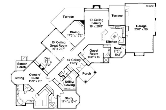 Floor Plan - Main Floor for Ranch House Plan #124-238 - 3 bed, 3.5 bath