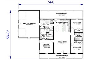 Floor Plan - Main Floor for Farmhouse House Plan #44-286 - 3 bed, 2 bath