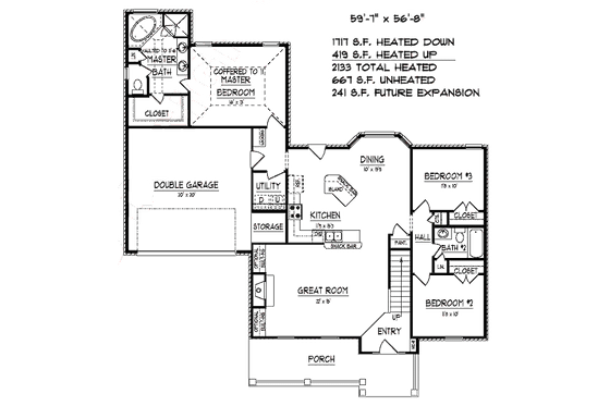 Floor Plan - Main Floor for Country House Plan #424-180 - 3 bed, 2 bath