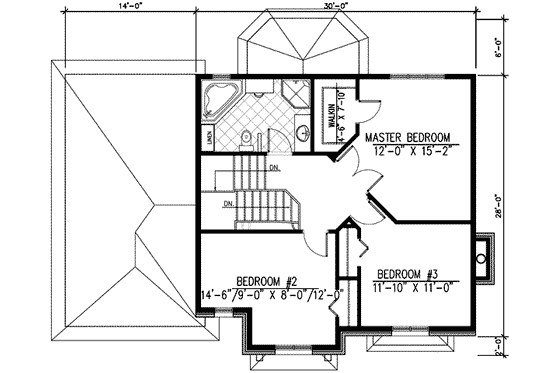 Floor Plan - Upper Floor for European House Plan #138-106 - 3 bed, 1.5 bath