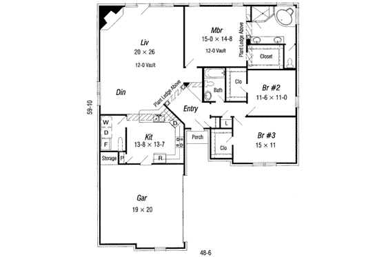 Floor Plan - Main Floor for European House Plan #329-109 - 3 bed, 2 bath