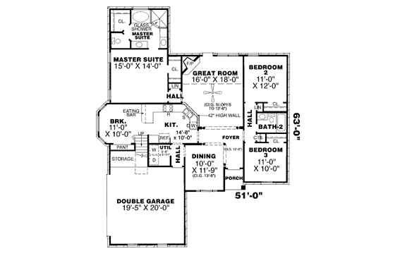 Floor Plan - Main Floor for Traditional House Plan #34-107 - 3 bed, 2 bath