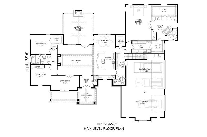 House Blueprint - Floor Plan - Main Floor for Traditional House Plan #932-166 - 4 bed, 3.5 bath