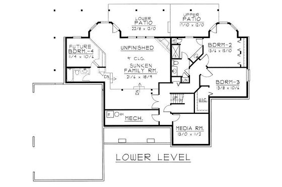 Floor Plan - Lower Floor for Ranch House Plan #112-140 - 3 bed, 3 bath
