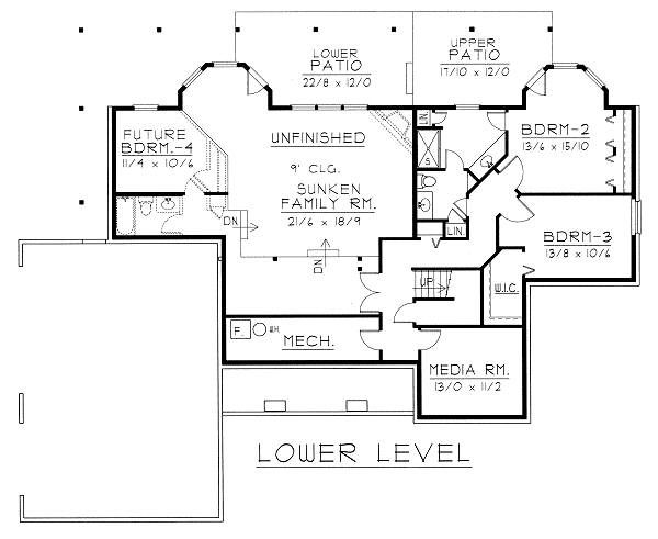 Ranch Floor Plan - Lower Floor Plan #112-140