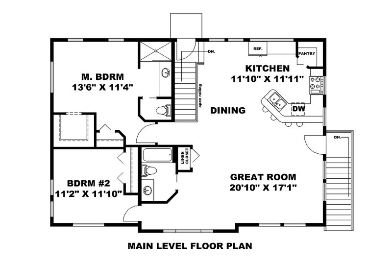 Architectural House Design - Floor Plan - Main Floor for Contemporary House Plan #117-905 - 2 bed, 2 bath
