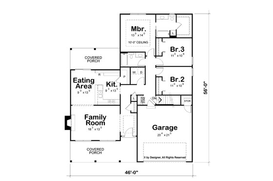 Floor Plan - Main Floor for Ranch House Plan #20-2271 - 3 bed, 2 bath
